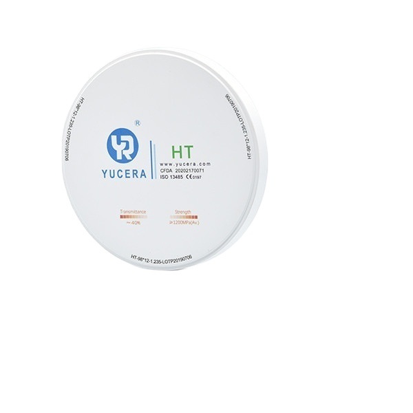 Disco de zirconia dental 98mm YUCERA HT Blanco (1200MPa/45% Trans.) | Exocad/ Listo