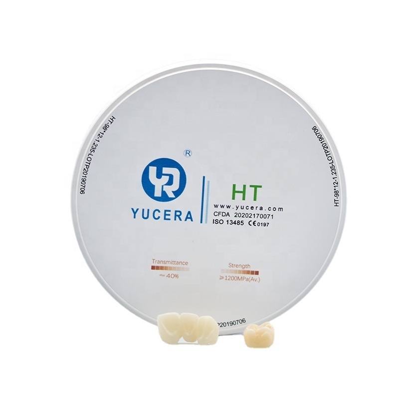 Disco de zirconia dental 98mm YUCERA HT Blanco (1200MPa/45% Trans.) | Exocad/ Listo