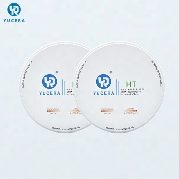 Disco de zirconia dental 98mm YUCERA HT Blanco (1200MPa/45% Trans.) | Exocad/ Listo