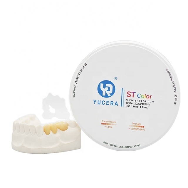 Disco de zirconia dental 98mm YUCERA ST (1200MPa/45-55% Trans.) | Exocad/ Listo