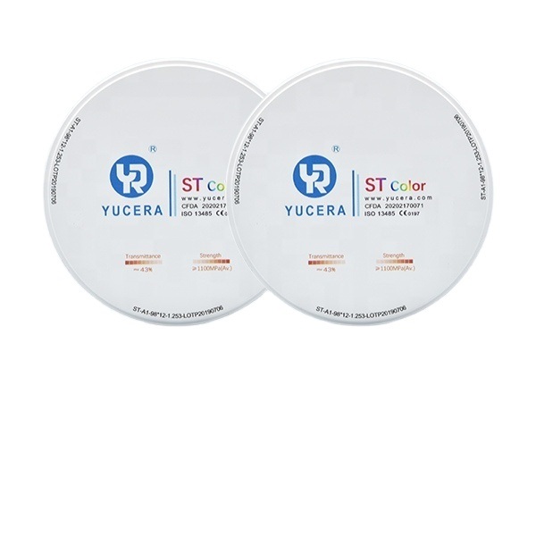 Disco de zirconia dental 98mm YUCERA ST (1200MPa/45-55% Trans.) | Exocad/ Listo
