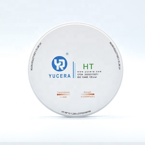 Disco de zirconia dental de 98 mm YUCERA HT Blanco (1200 MPa/45% Trans.) | Certificado ISO 13356