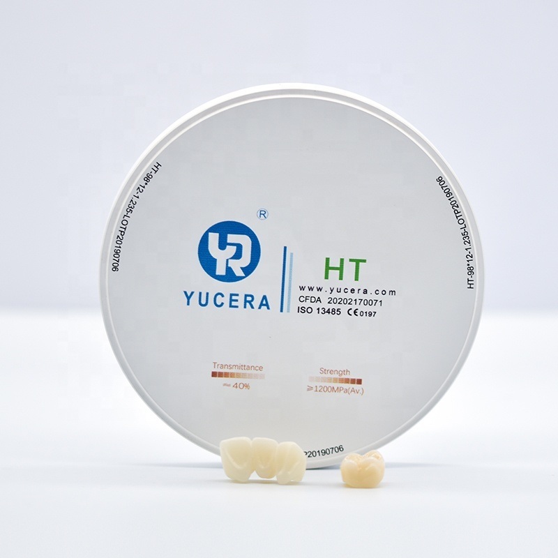 Disco de zirconia dental de 98 mm YUCERA HT Blanco (1200 MPa/45% Trans.) | Certificado ISO 13356