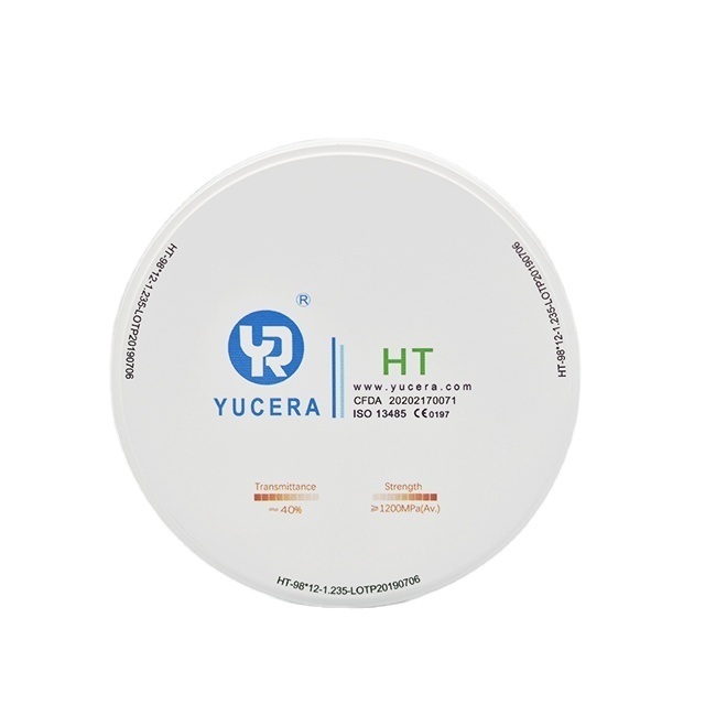 Disco de zirconia dental de 98 mm YUCERA HT Blanco (1200 MPa/45% Trans.) | Certificado ISO 13356