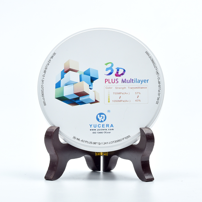 Disco de zirconia dental de 98 mm YUCERA 3D Multicapa | 1050MPa/43-57% de transmisión de luz | Certificado ISO 13356