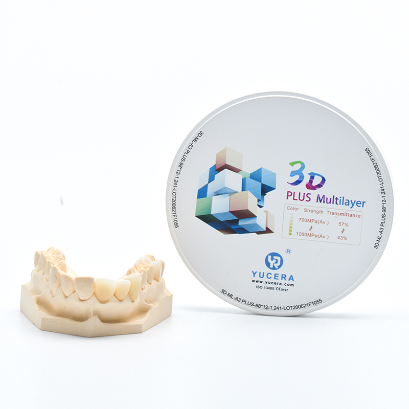 Disco de zirconia dental de 98 mm YUCERA 3D Multicapa | 1050MPa/43-57% de transmisión de luz | Certificado ISO 13356