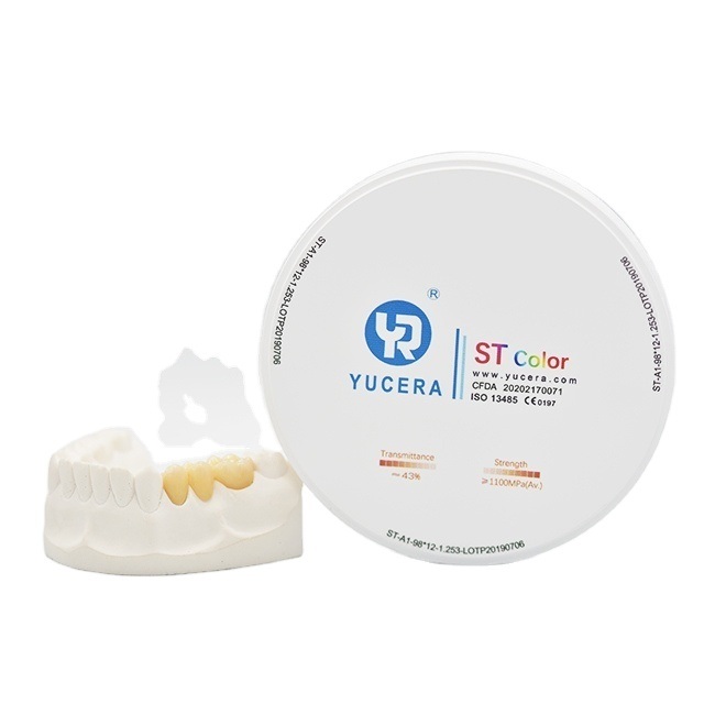 Disco de zirconia dental de 98 mm - YUCERA ST-Color Alta Translucidez (43%) y Alta Resistencia (1100MPa)