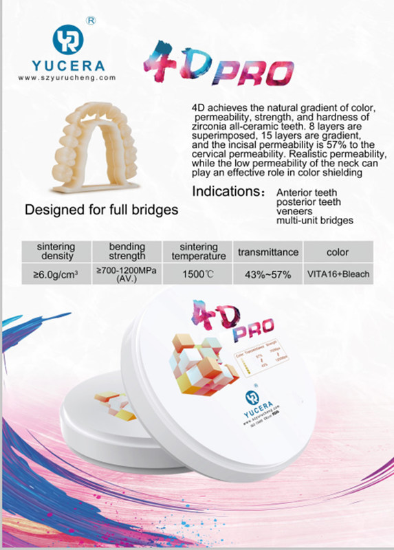 Bloques de zirconia dental Yucera 4D Pro - Fabricados con precisión para laboratorios dentales